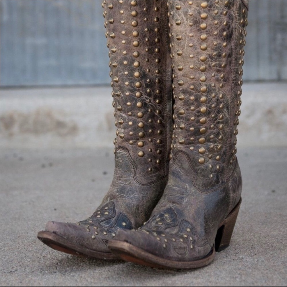 Corral Tall Studded Zip Up Snip Toe Cowgirl Boots
